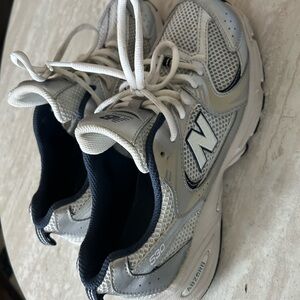 New Balance Kids' White and Navy Sneakers